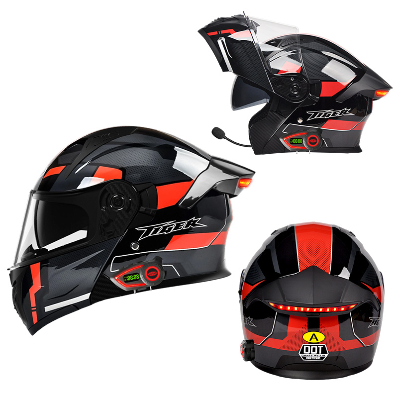 Full Face Motorcycle Helmet With Bluetooth - LED-Intelligenter Motorradhelm mit Bluetooth, Doppellinse, ABS-Material,