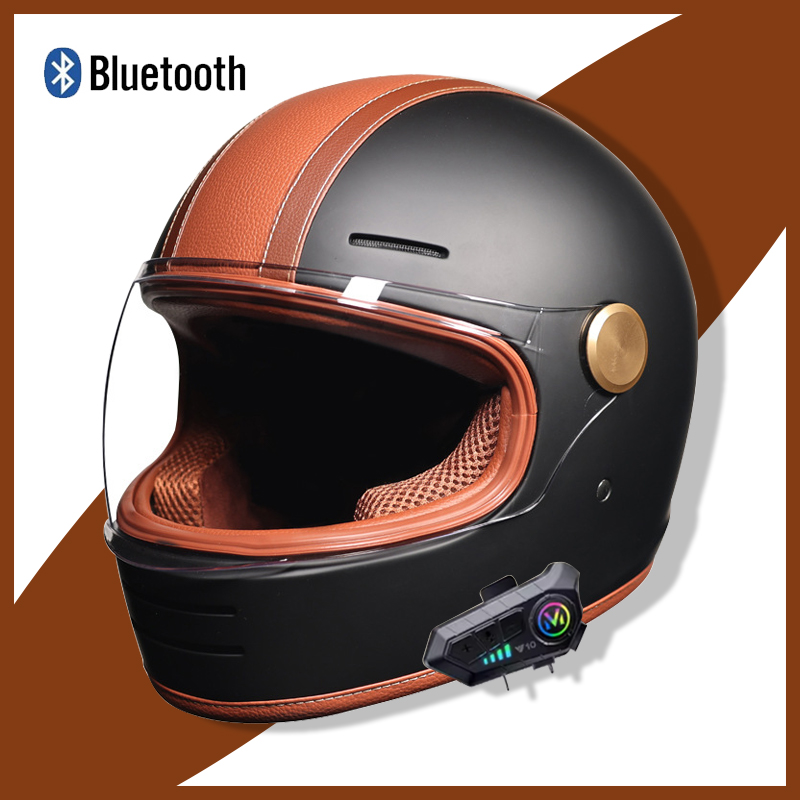 Full Face Motorcycle Helmet With Bluetooth - Integraler Retro-Helm mit Bluetooth – DOT-zertifizierte