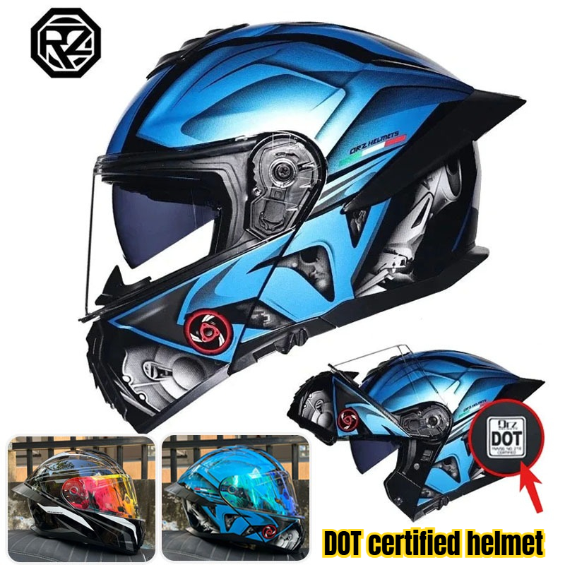 Full Face Motorcycle Helmet With Bluetooth - DOT-Zertifizierter Helm Motorradhelm mit Doppelvisier Modularer